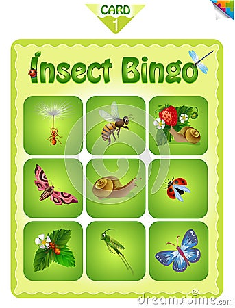 Bingo with different insects 3 Cartoon Illustration