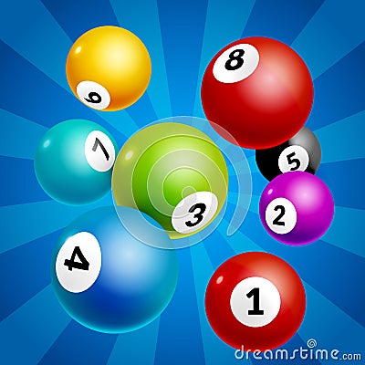 Bingo lottery balls numbers background. Lottery game balls. Vector Illustration