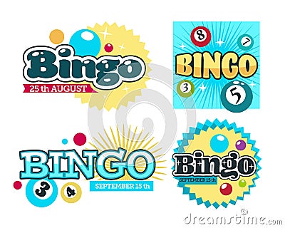 Bingo lottery isolated icons, gambling and guessing game Vector Illustration