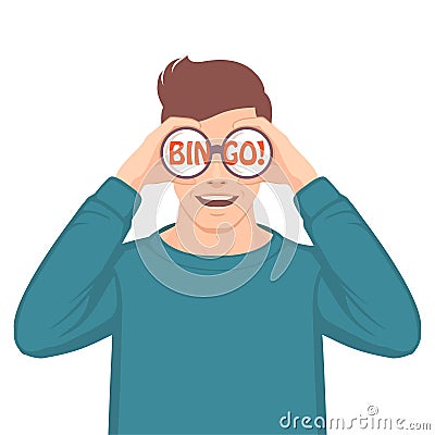 Bingo, opportunity concept, vector illustration,man looking through binoculars Vector Illustration