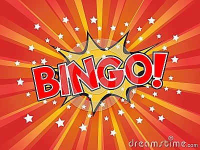 Bingo, wording in comic speech bubble on burst background Vector Illustration