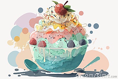 Bingsu is a milk-based Korean shaved ice Vector Illustration