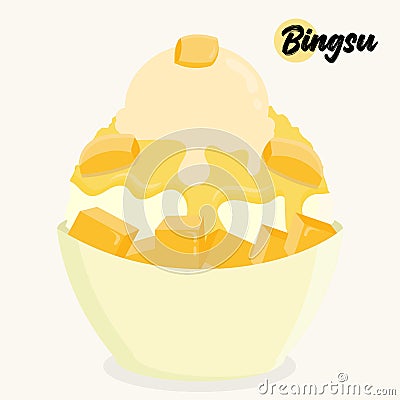 Korean shaved ice bingsu with mango topping Vector Illustration