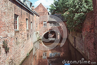 The Binnendieze is a small river that is enclosed within the Den Bosch city and therefore runs mostly underground Stock Photo