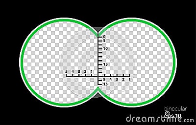 Binocular view with sight. Binocular with scope, lens and viewfinder for gun on battlefield. Vector Illustration