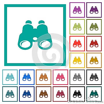 Binoculars flat color icons with quadrant frames Stock Photo