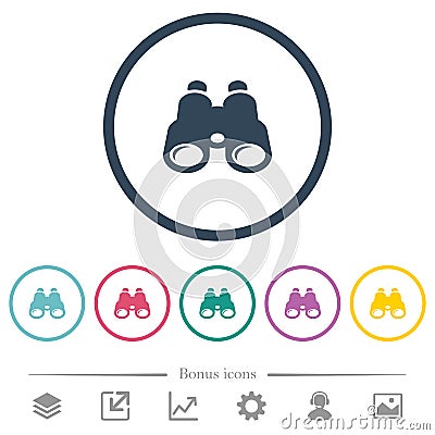 Binoculars flat color icons in round outlines Stock Photo