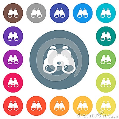 Binoculars flat white icons on round color backgrounds Stock Photo