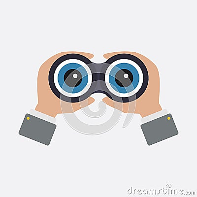 Binoculars. Binoculars icon. Eyes looking through binoculars. Vector illustration. EPS 10 Cartoon Illustration