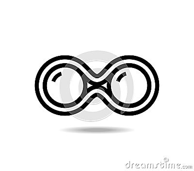 Binoculars icon. Stylized linear minimalist binoculars. Mobius loop infinity sign. Number eight Vector Illustration