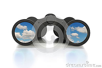 Binoculars With Image of Clouds Stock Photo