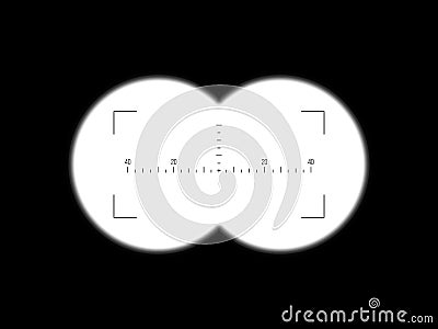 Binoculars view. Illustration with white gradient lens. Measuring scale in the center. Vector Illustration