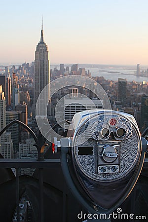 Binoculars viewing Empire State Building Editorial Stock Photo