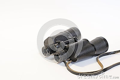 Binoculars on a white background. This is a rear view Stock Photo