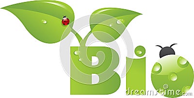 Bio caption with green ladybug Stock Photo