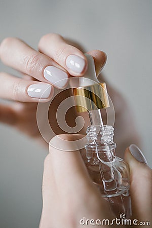 Bio cosmetics - serum in pipetted. Organic liquid in a bottle Stock Photo