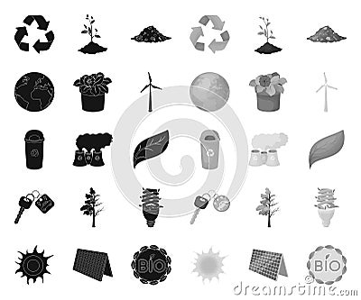 Bio and ecology black.mono icons in set collection for design. An ecologically pure product vector symbol stock web Vector Illustration