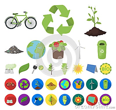 Bio and ecology cartoon,flat icons in set collection for design. An ecologically pure product vector symbol stock web Vector Illustration