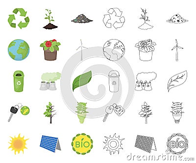 Bio and ecology cartoon,outline icons in set collection for design. An ecologically pure product vector symbol stock web Vector Illustration