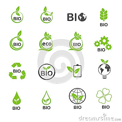Bio ecology in green environment icons set vector Vector Illustration