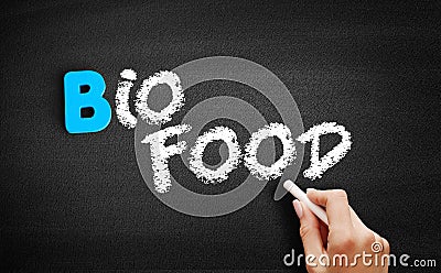 Bio food text on blackboard Stock Photo