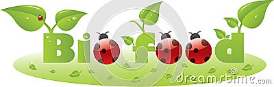 Bio food text caption with ladybugs Stock Photo