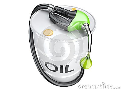 Bio fuel concept with oil barrel and gas pump nozzle. Stock Photo