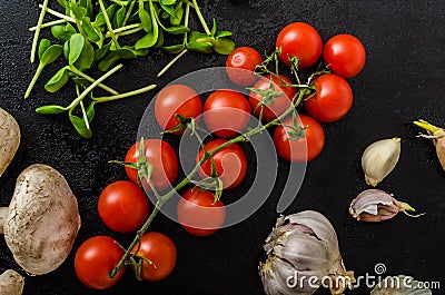 Bio garlic, spices and wild mushrooms from the home garden Stock Photo