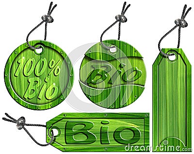 Bio Green Tags - 4 items Stock Photo