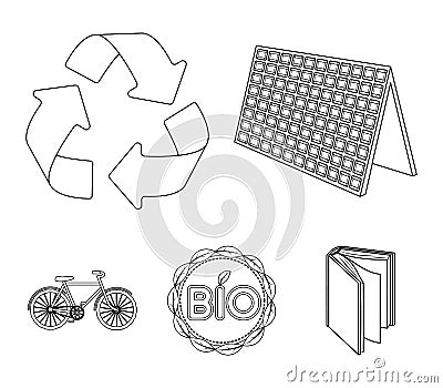 Bio label, eco bike, solar panel, recycling sign.Bio and ecology set collection icons in outline style vector symbol Vector Illustration