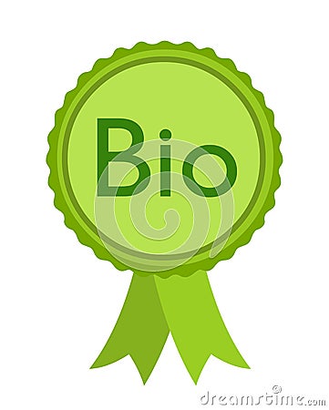 Bio label Green badge organic label ribbon Vector Illustration