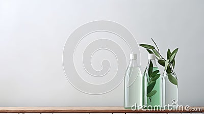 bio organic bottle of cleaning product and leaves Stock Photo