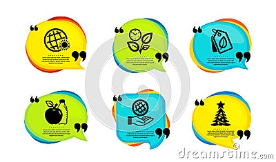 Bio tags, Leaves and Apple icons set. World weather, Safe planet and Christmas tree signs. Vector Vector Illustration