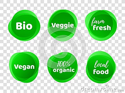 Bio veggie farm vegan 100 organic vector labels Vector Illustration