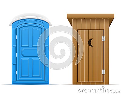 Bio and wooden outdoor toilet vector illustration Vector Illustration