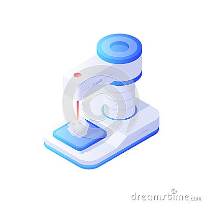 Biochemical electronic analyzer isometric vector. Modern white device with blue analytical details. Vector Illustration