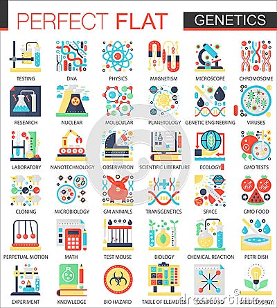 Biochemistry, biology genetics vector complex flat icon concept symbols for web infographic design. Vector Illustration