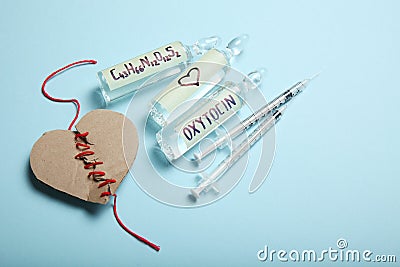 Biochemistry oxytocin in ampoules. Love hormone Stock Photo