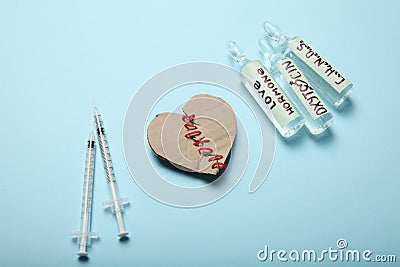 Biochemistry oxytocin in ampoules. Love hormone Stock Photo