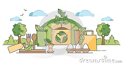 Biodegradable food packaging from recyclable eco resources outline concept Vector Illustration