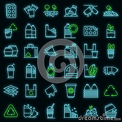 Biodegradable plastic icons set vector neon Vector Illustration