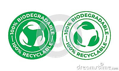 Biodegradable recyclable vector icon. 100 percent bio recyclable and degradable package logo Vector Illustration