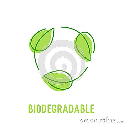 Biodegradable Symbol with Circulate Rotating Green Leaves. Compostable Recyclable Plastic Package Icon Vector Illustration