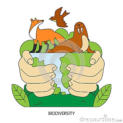Biodiversity conservation. Endangered flora and fauna species restoration Vector Illustration