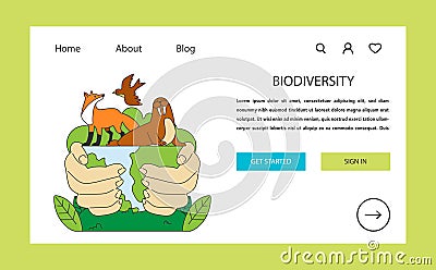 Biodiversity conservation web banner or landing page. Endangered Vector Illustration