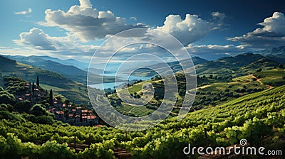 Biodynamic vineyard: nature-respecting wines. Created with Generative AI Stock Photo