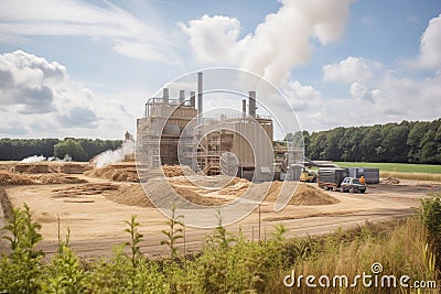 bioenergy and biomass plant, with steam rising from the production process Stock Photo