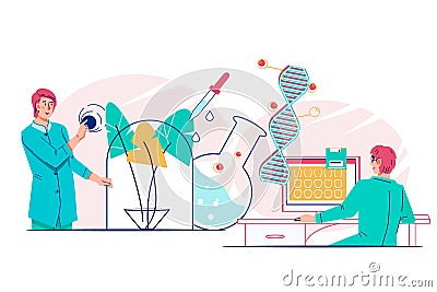 Bioengineering, biotechnology and microbiology researches, flat vector isolated. Vector Illustration