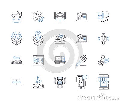 Bioengineering line icons collection. Bioreactor, Biomaterials, Biomechanics, Biosensors, Biophotonics, Bioinformatics Vector Illustration