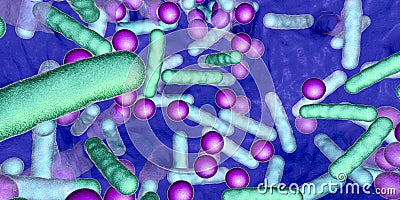 Biofilm of rod-shaped and spherical bacteria Cartoon Illustration